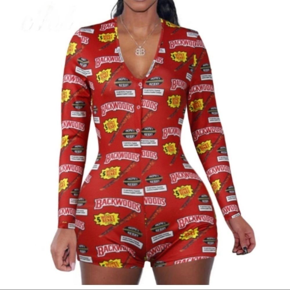 NWOT BACKWOODS Long Sleeve Red Honey Berry Onsie Romper Size XL